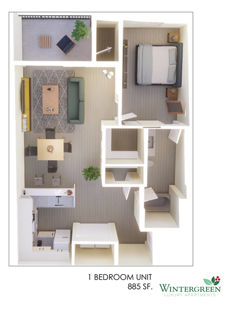 a floor plan of a 1 bedroom unit